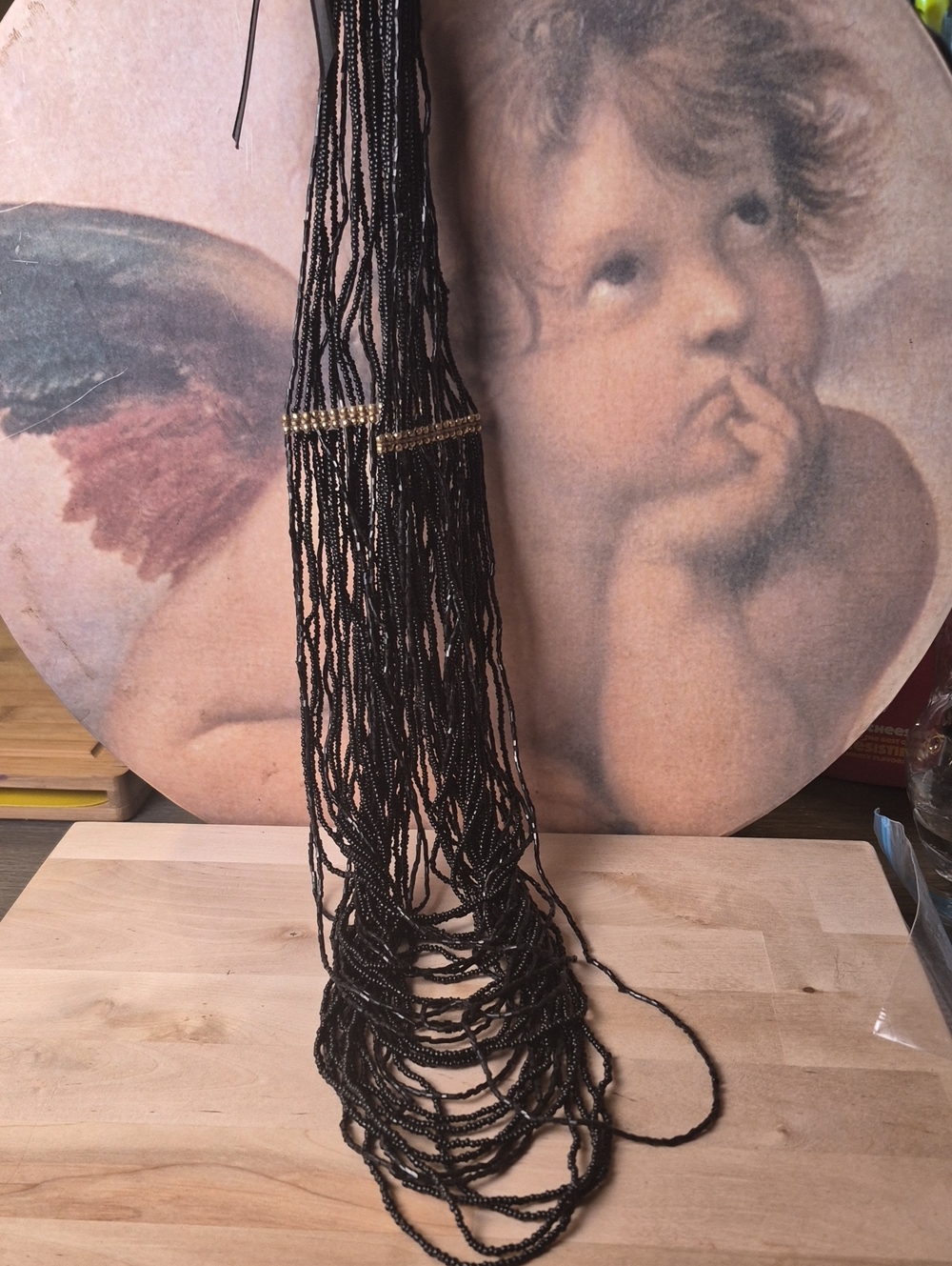 Source Unknown Black and Gold Seed Bead Multi-Strand Necklace